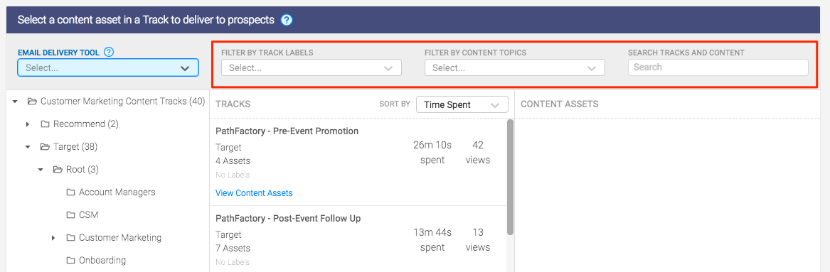 Content Track search filters
