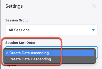 Session Sort Order dropdown list